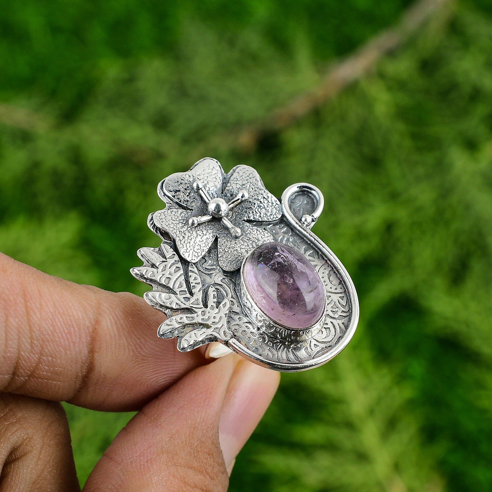 

Натуральный африканский аметист кольцо-цветок обещания регулируемое серебро 925 для женщин Adjustable