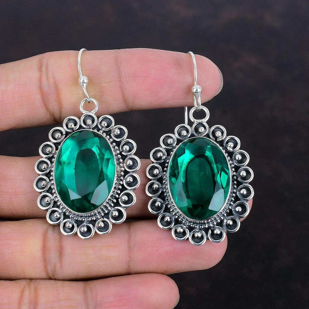 Fasetované náušnice s chromdiopsidem ze sterlingového stříbra 925 Ručně vyráběné šperky Náušnice v jedinečném stylu Dárky pro ženy Úžasné šperky s drahokamy