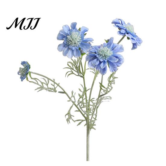 Three Dimensional Silk Flower Heads Artificial Scabious Flowers with Bendable Long Stems, Realistic Faux Chrysanthemum for Table Vase Centerpiece