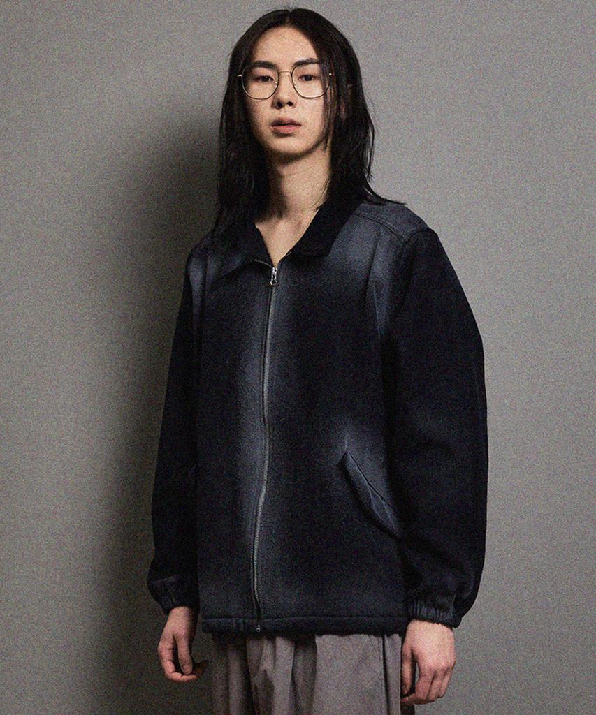 Ffeff Studio Vintage Washed Wool Half Zip-Up Jacket (Navy)