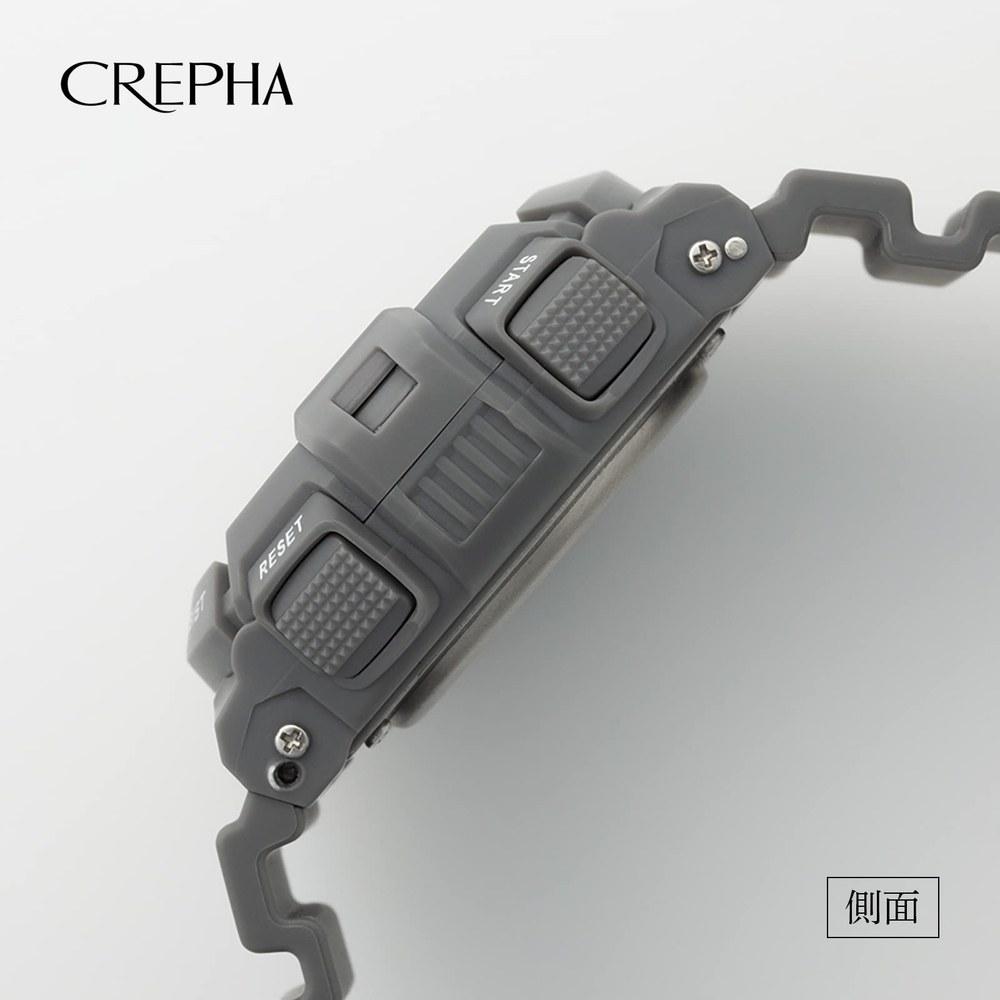 CREPHA TELVA Digital Wristwatch Multi-Function Radio Wave Water-Resistant 5 ATM Stopwatch Urethane Band Gray Men's Sports TE-D189-GR