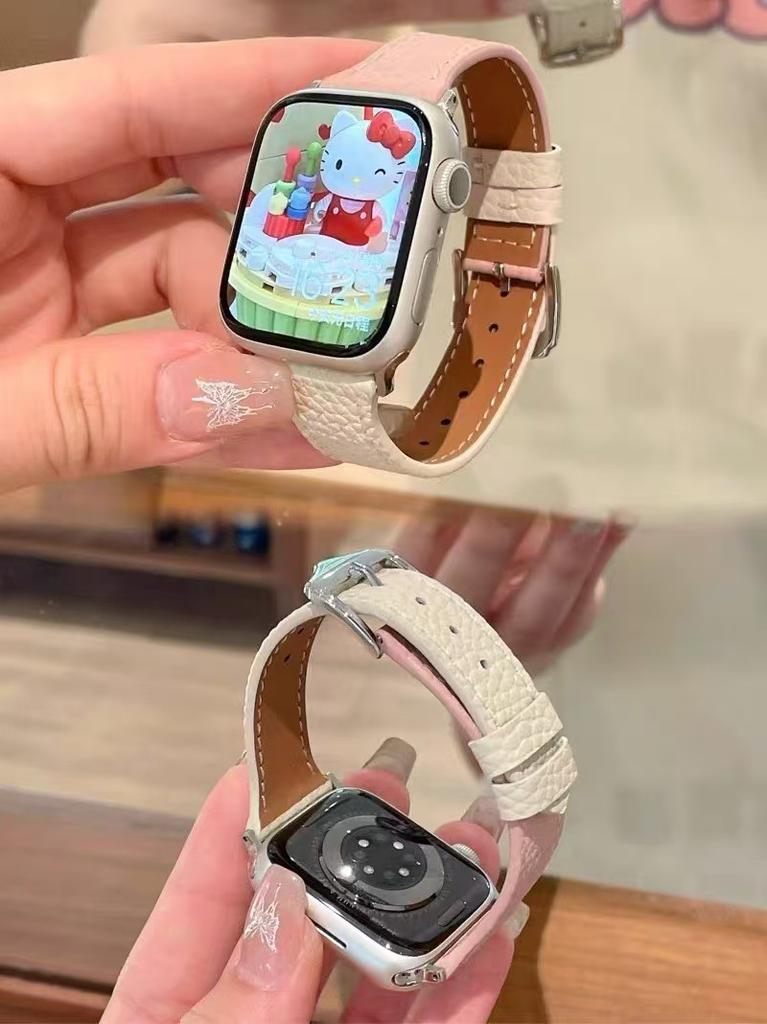 The Thin Pebbled Leather Strap Is Suitable for AppleWatch10, Apple Watch S9iwatch87th Generation SE Girl