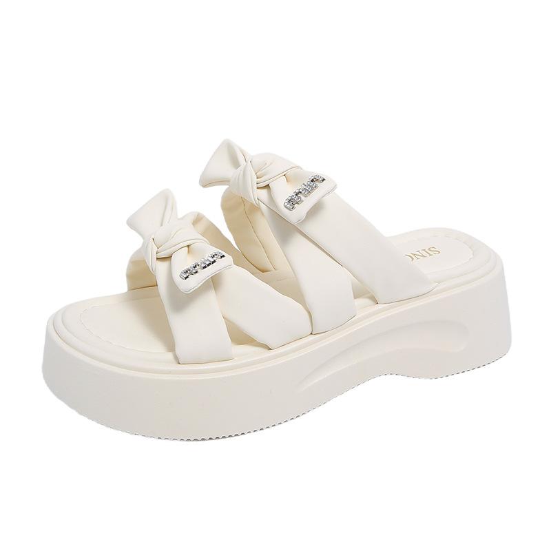Bow stepping on shit slippers fairy fairy wind 2025 summer versatile one-word sandals thick-soled seaside beach sandals