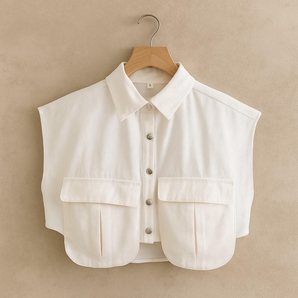 with Large Pocket Female Short Blouses Sleeveless Loose Denim Shirts Cropped Denim Shirt  Summer