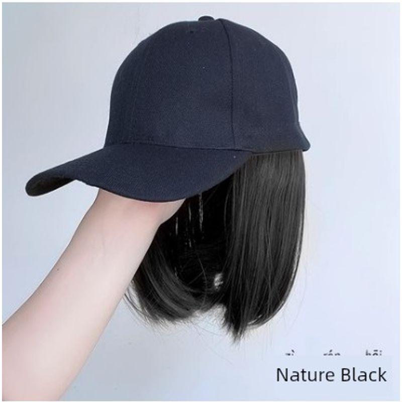 

Wig Hat Integrated Female Summer New Arrival Highlight Collarbone Length Haircut Baseball Cap Cut Out Inner Buckle Peaked Cap Full-Head Wig Type Welfare cap clavicle hair-[Nature Black]]