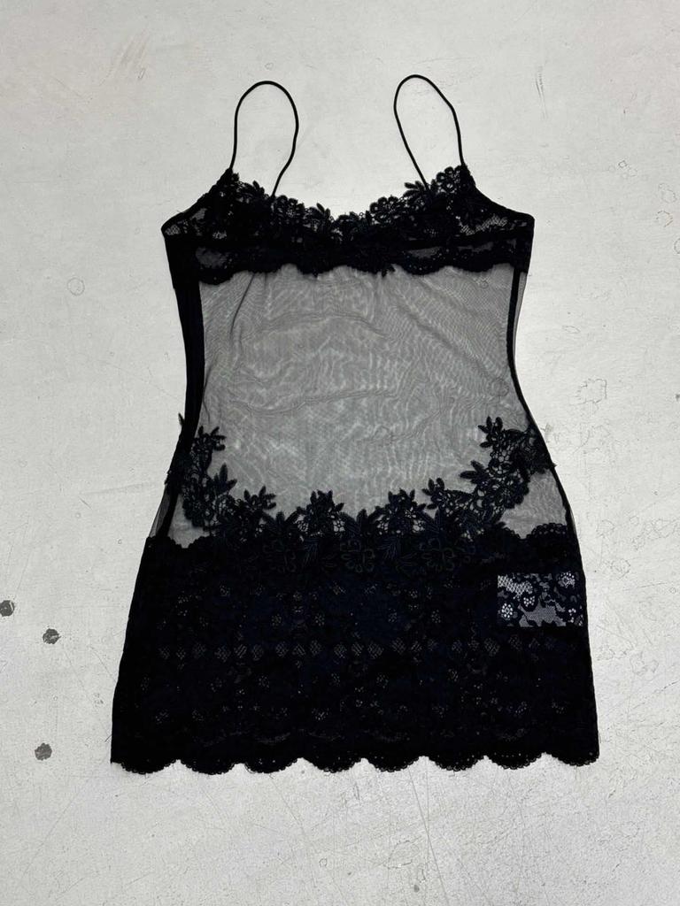 Sleek Mesh Lace V-Neck Camisole Bodycon Mini Dress