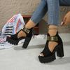 Sandali con Tacco Ultra Alto Moda Nuovi Punta Tonda Scamosciati Punta Aperta Traforati Piattaforma Zip Posteriore Antiscivolo Tacco a Blocco Scarpe