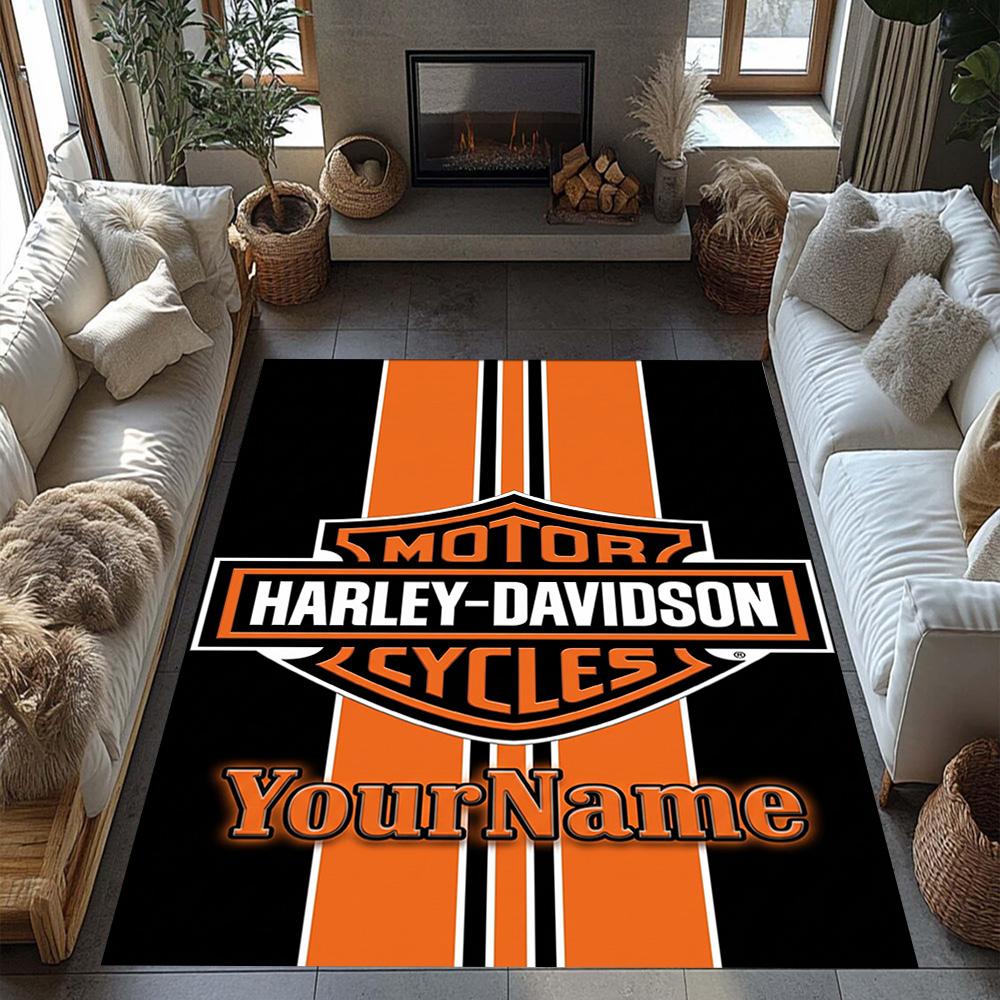 Harley-davidson Motorcycles Customize Your Name Floor Rug Office Rug Design for Playrooms Living Rooms Hallway Balcony Antislip Carpet
