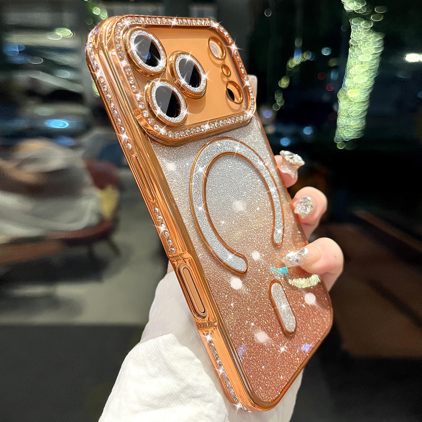 

iPhone 17 Pro Max Drop-Proof Magnetic Glitter Gradient Case Pro помаранчевий