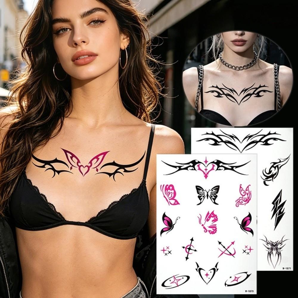 Demon Love Heart Body Art Sticker Y2k Spicy Girl Temporary Tattoo Chest Waist Clavicle