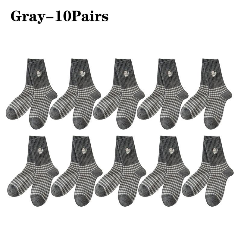 Damen Vintage KarosockenCartoon Katze BaumwolleMittelwade Lange Socken Grau Schwarz Weiß Frühling Herbst Freizeitsocken Damen Lange Socken