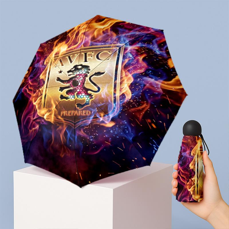 Aston Villa Football Pattern Printed Mini 5 Folds 8 Ribs Compact Umbrella Windproof Waterproof Lightweight Portable Folding