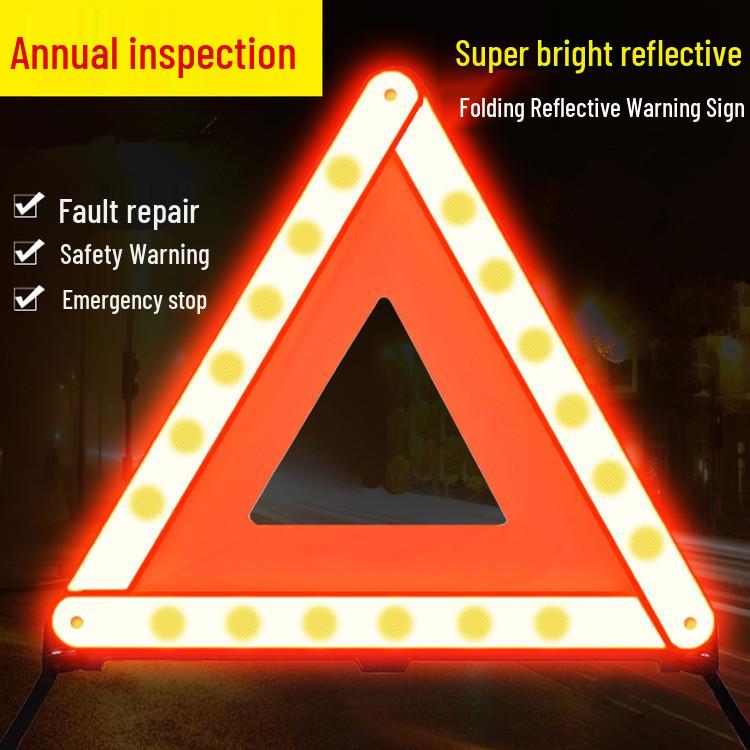 Reflective Emergency Triangle Warning Sign - Compact Folding Design for Vehicle Safety