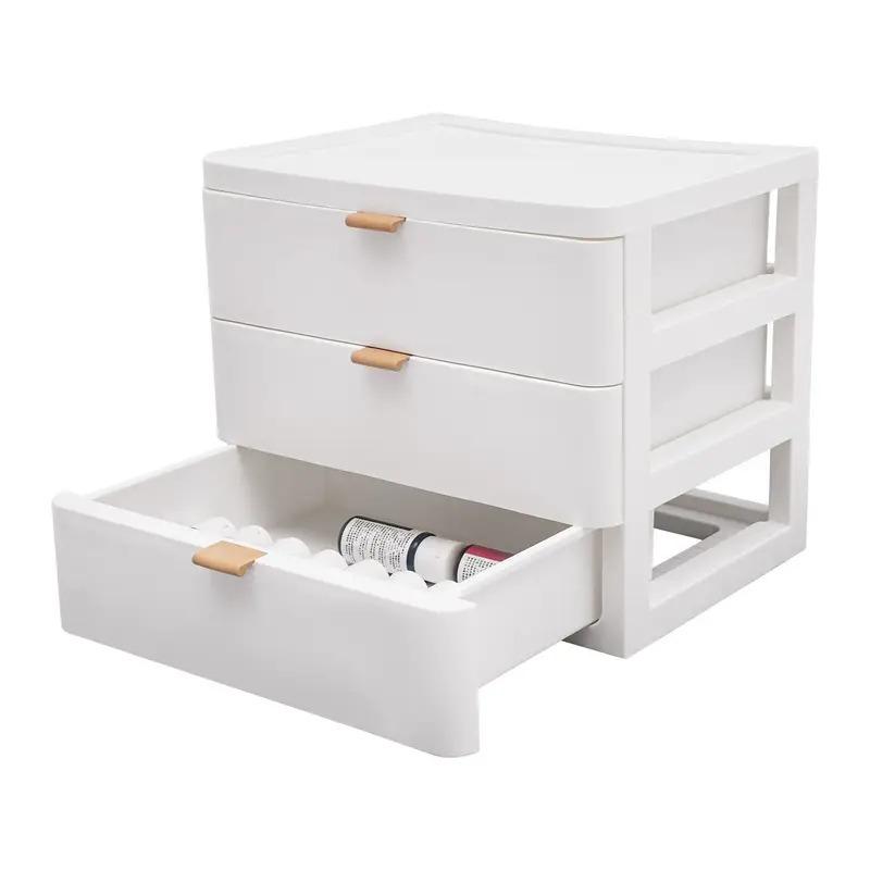 3-Layer White Desktop Storage Organizer with Drawers and Top Platform Durable PP Material Space-Saving Desk Organizer