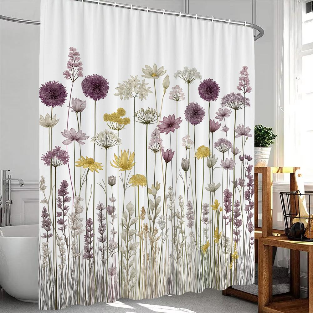 1 Piece Beautiful Flowers And Plants Shower Curtain, Bathroom Decorative Shower Curtain, Waterproof Shower Curtain With Hook