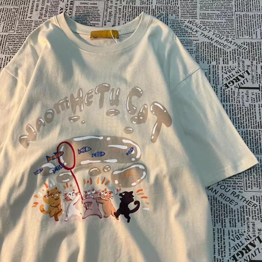 

Футболка с коротким рукавом и круглым вырезом Bubble Fishing American Retro Fun Print, мужская и женская, модная брендовая, студенческая, свободная, с коротким рукавом XXXXXL белый