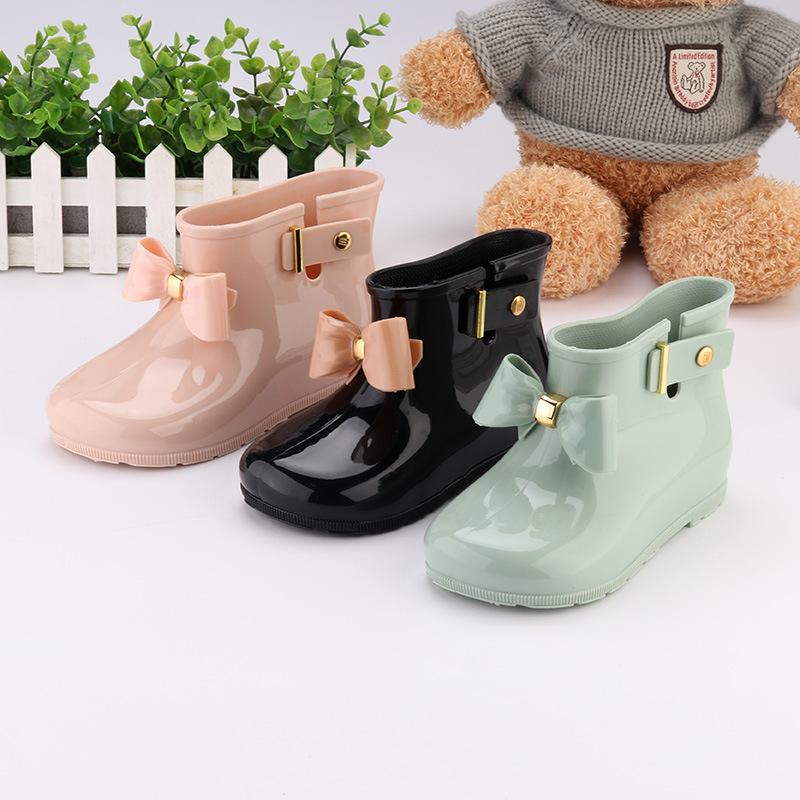 Children Rain Boots Fashion Bow Metal Buckle Girls Boot Cute Toddler Infant Waterproof Shoes Kids Non-slip Water Shoes