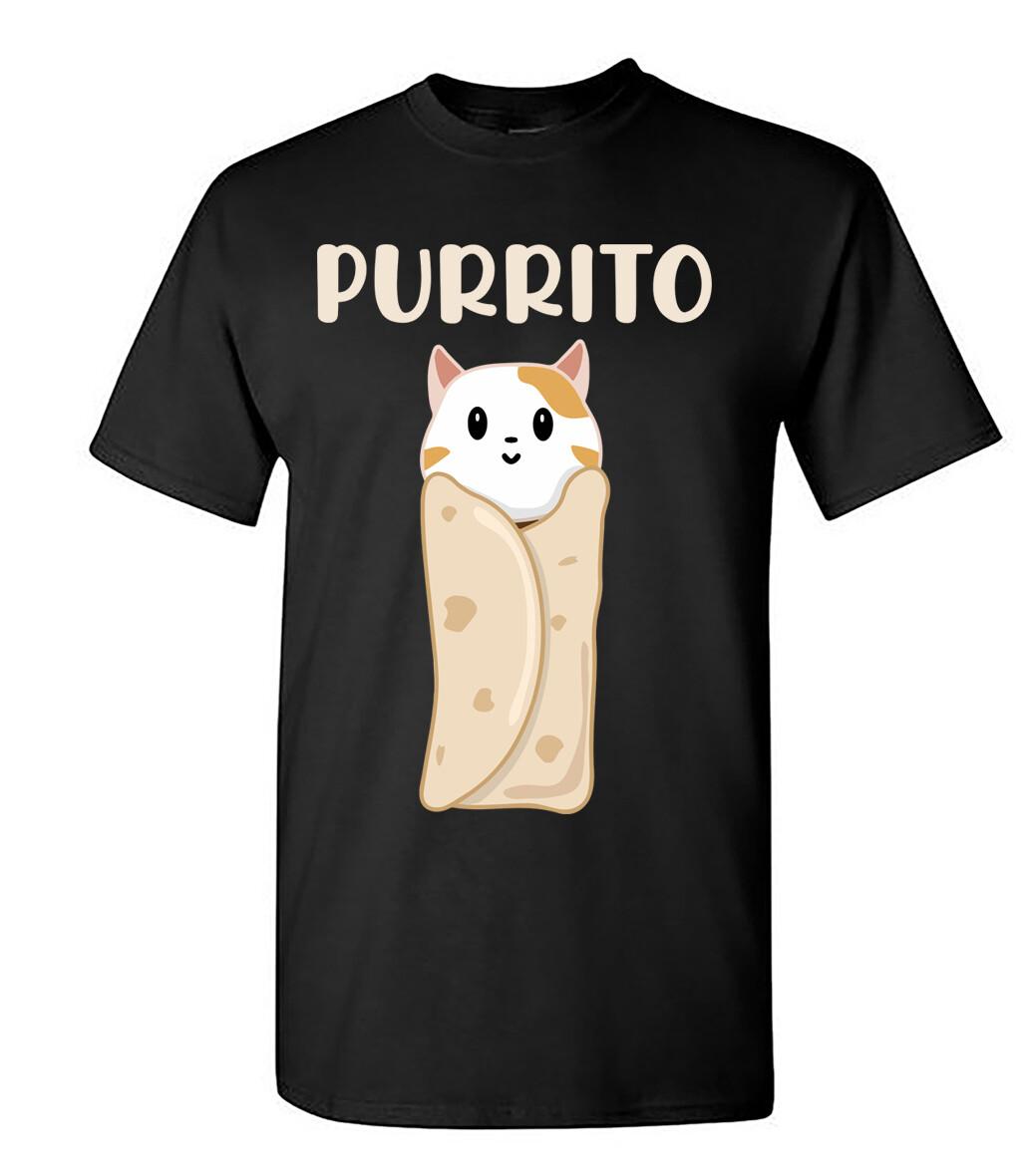 Purrito Cat in a Burrito Funny Mexican Food Unisex Pet Black T-Shirt Size S-5XL XXXXL