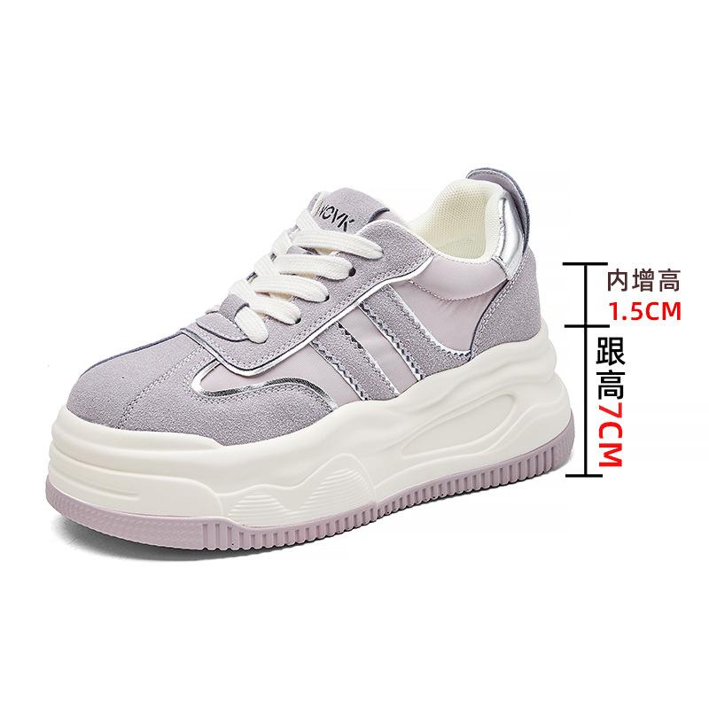 

2025 spring and summer new women s casual single shoes thick sole inner height increase casual leather white shoes children s shoes versatile 34