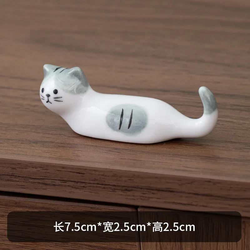 Ceramic Cute Cat Chopstick Holder Tableware Japanese Style Underglaze Restaurant Simple Oval Spoon Bracket Utensil for Kitchen