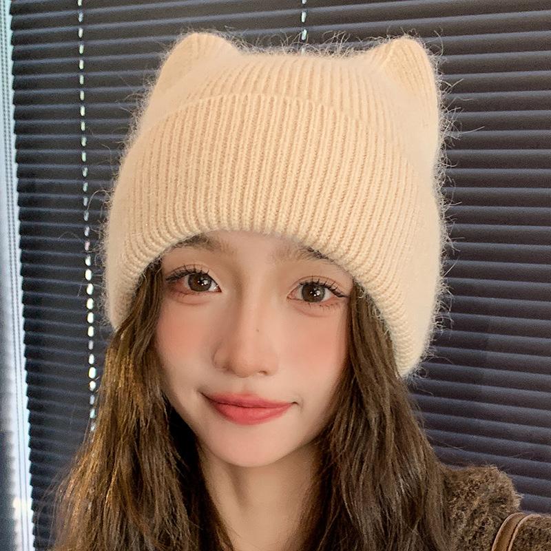Nouveau Chapeau Chaud en Laine Chapeau Pull Oreilles de Chat pour Femmes Chapeau Tricoté Chapeau en Laine Hiver Chapeaux d'Hiver pour Femmes, Bonnets pour Femmes, Chapeaux pour Femmes Hiver