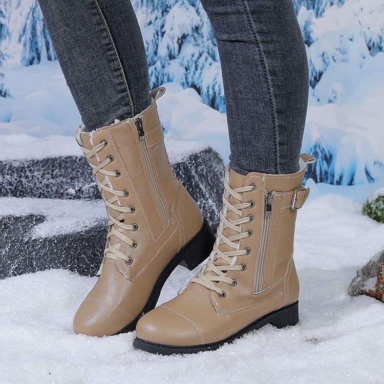 Women Ankle Boots Flat Low Heel Belt Buckle Short Large Size Fall Winter