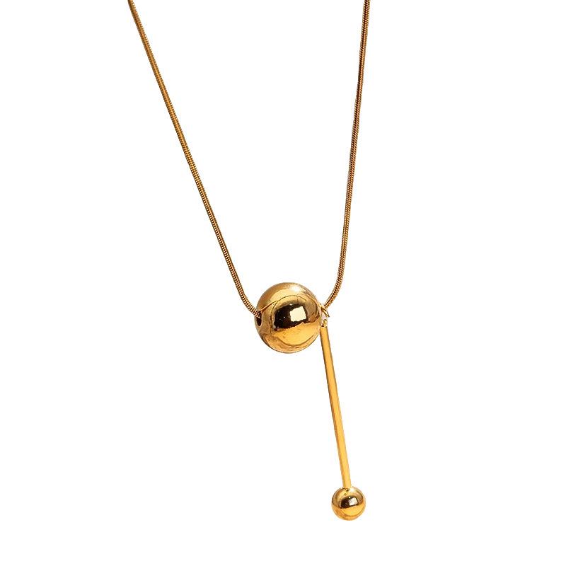 Minimalistyczny dwuwarstwowy złoty naszyjnik z fasolką na szczęście - Zimny styl łańcuszek na obojczyk w magazynie