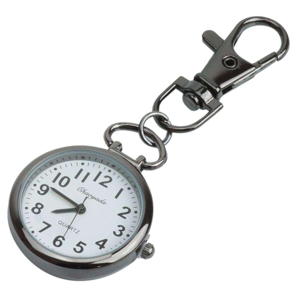 prendre Nurse Watch, Pocket Watch, Keychain with Snap Hook, Simple Design, Fits Backpacks, Bags, Pockets, and School Bags (Gunmetallic x Black)