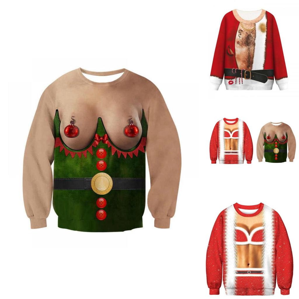 Men's Festive Santa Elf Pullover Christmas Jumper Warm Polyester Comfy Breathable