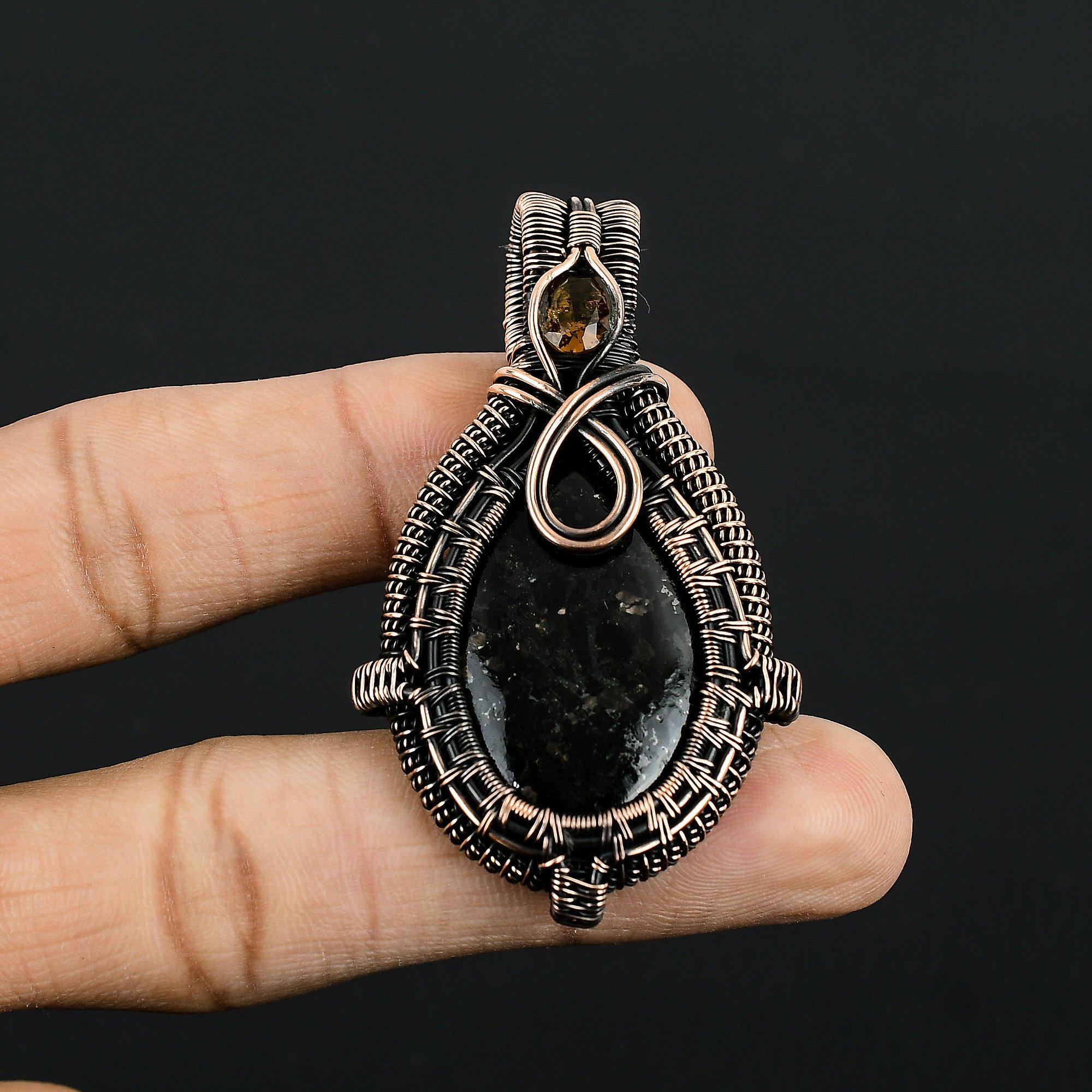 

Nummite & Smoky Topaz Pendant Gemstone Jewelry, 999 Copper Wire Wrapped Pendant, Gift For Women Handmade Pendant 1.99 Inches
