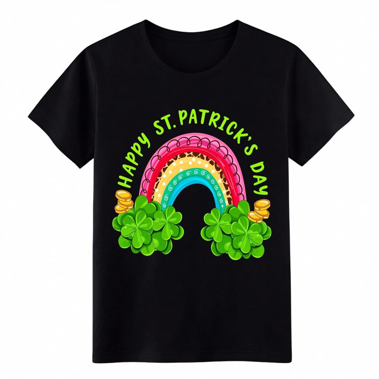Unisex Everyday St. Patrick s Luck T-Shirt Casual All-Match Rainbow Shamrock Tee S
