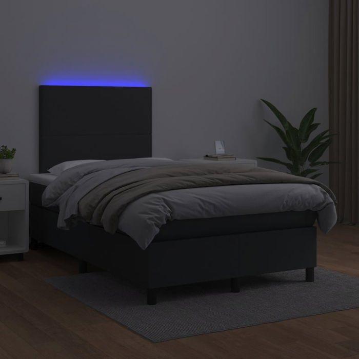 Exclusive House - Black LED Mattress Slatted Bed Base 120x190 Cm Faux Leather
