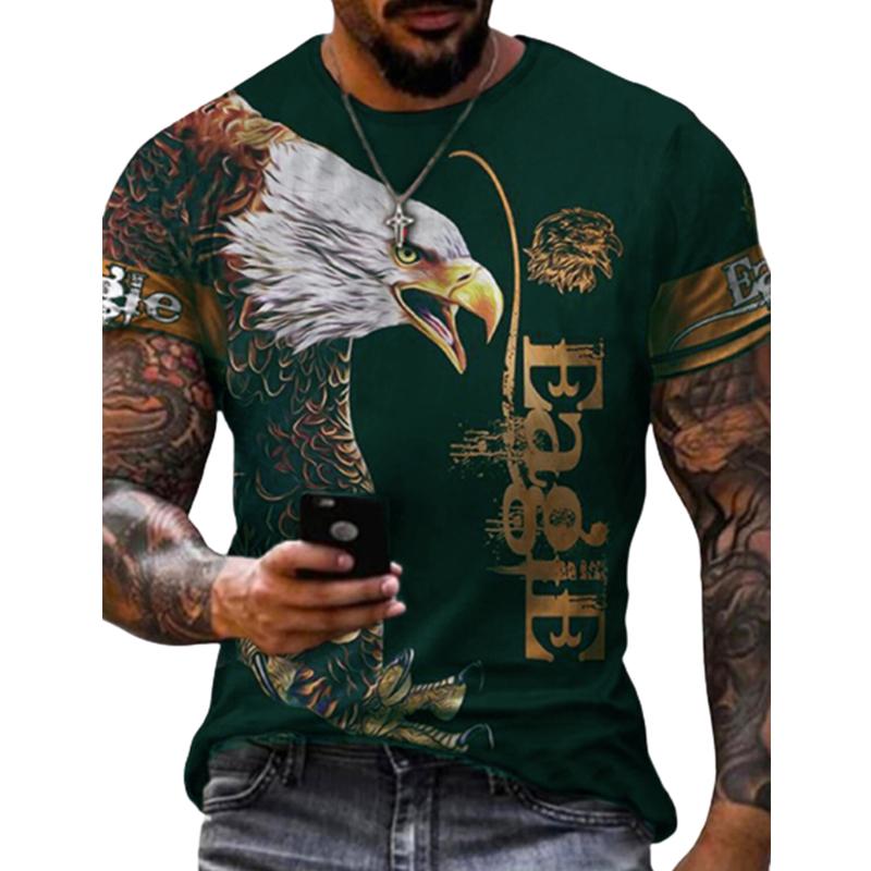 New Summer Men's Fashion T-shirt Personality Eagle Letters Printed Men's T-shirt Top