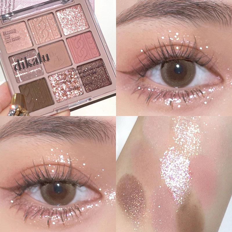 DIKALU Nine-Color Milk Tea Eyeshadow Palette: Acrylic Nude Series with Shimmer & Matte Finish.