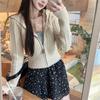Spring and Autumn New Gentle Wind Twist Hooded Knitted Cardigan Female Slim Skinny Short Sweater Jacket Top