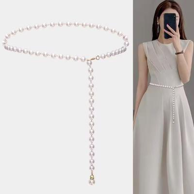 Pearl Chain Belt for Single Retro Layer Waist Chain Women Faux Pearl Belt Dress