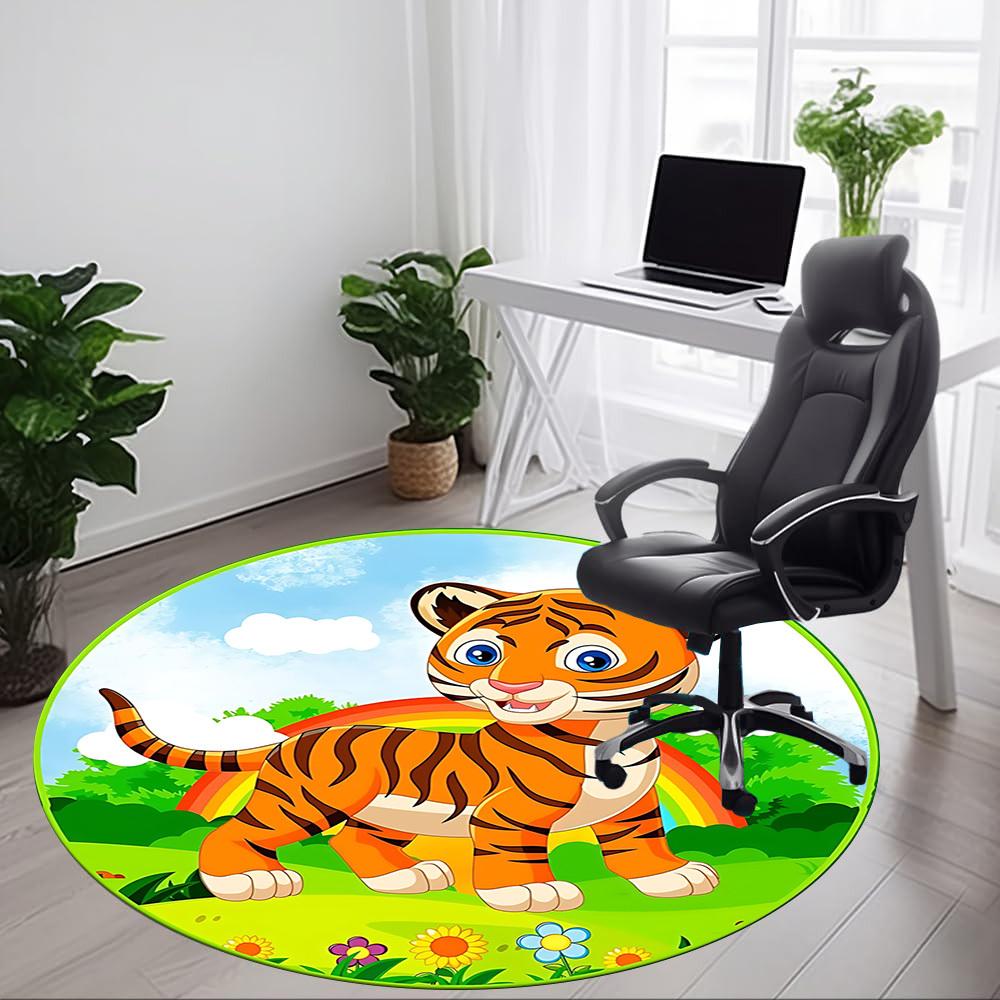 1pc Tiger RainbowChair Carpet for Office, Indoor Non-Slip Washable Polyester Fiber Carpet, Mat For Office, Machine Washable