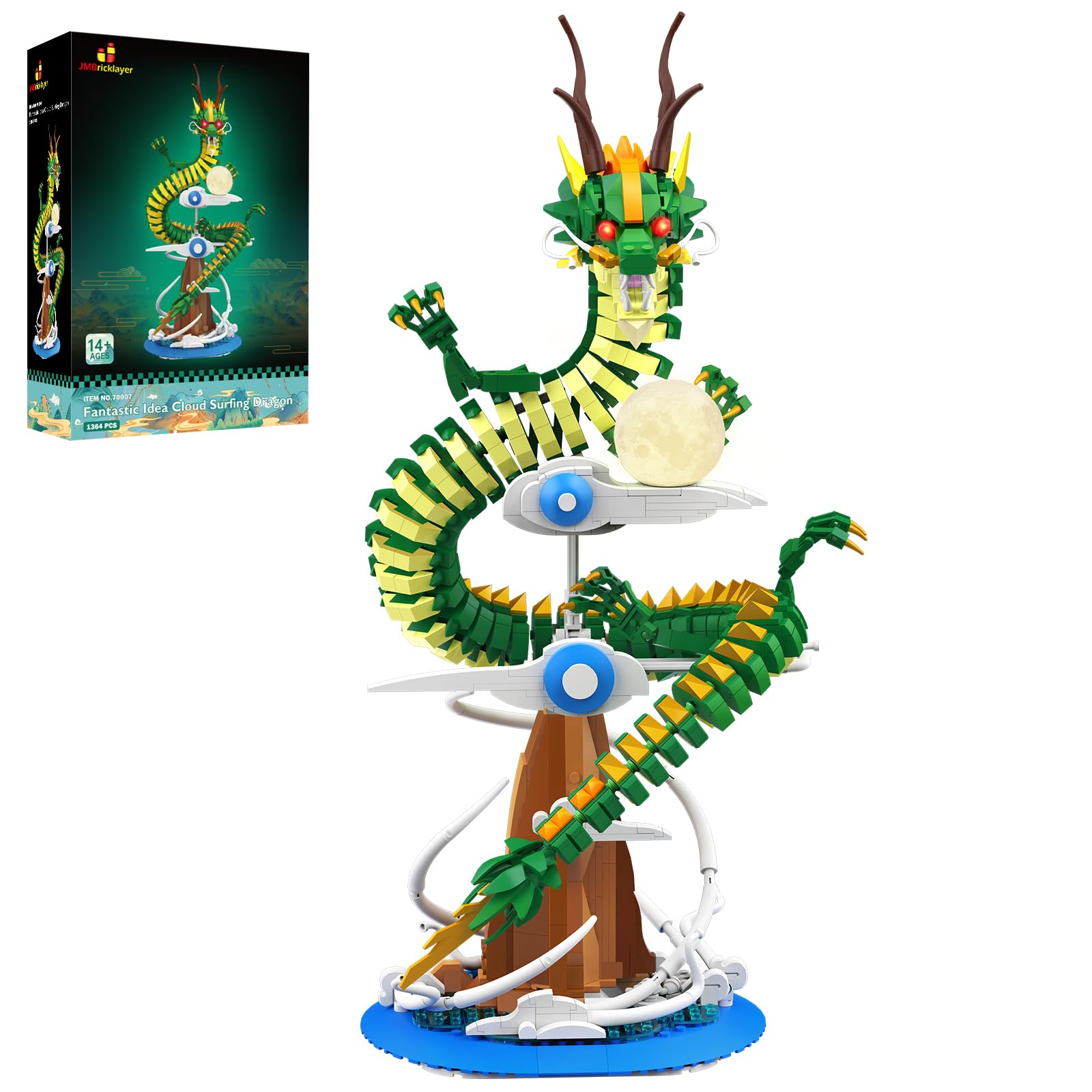

JMBricklayer Dragon Building Blocks Set with Lights Adult Building Cool Animal Dragon Dragon Construction Building Home Office Birthday Christmas Gift зелёный