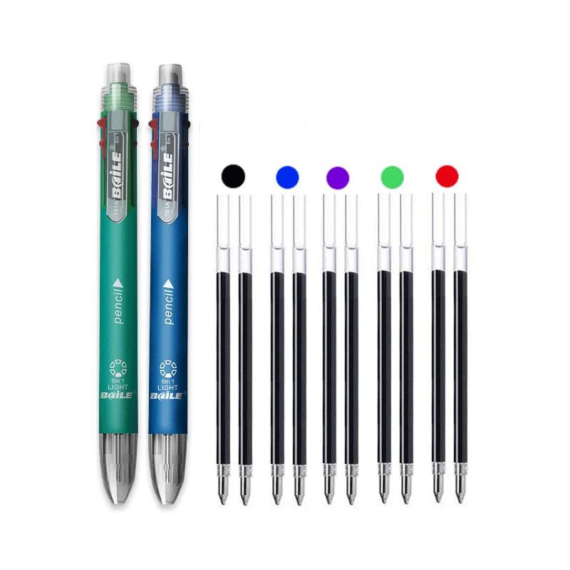 6-in-1 Mehrfarbiger Kugelschreiber-Set Einziehbar 5 Farben und Mechanischer Bleistift in einem Stift Multifunktionsstift Schreibwaren