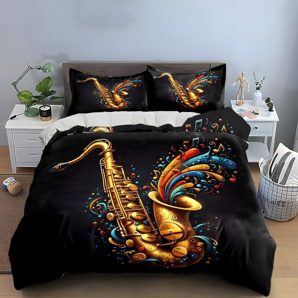 Colorful Saxophone Music Decor Set Soft Comfortable Duvet Cover Bedding Set Included 1*Duvet Cover & 2*Pillowcases, Gift