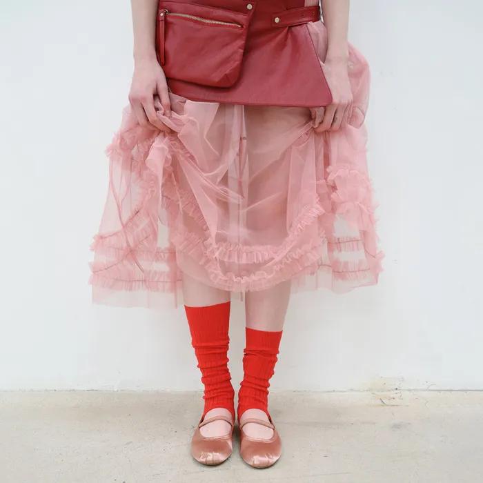 EMBROIDERY STIRRUP LEG WARMER - RED