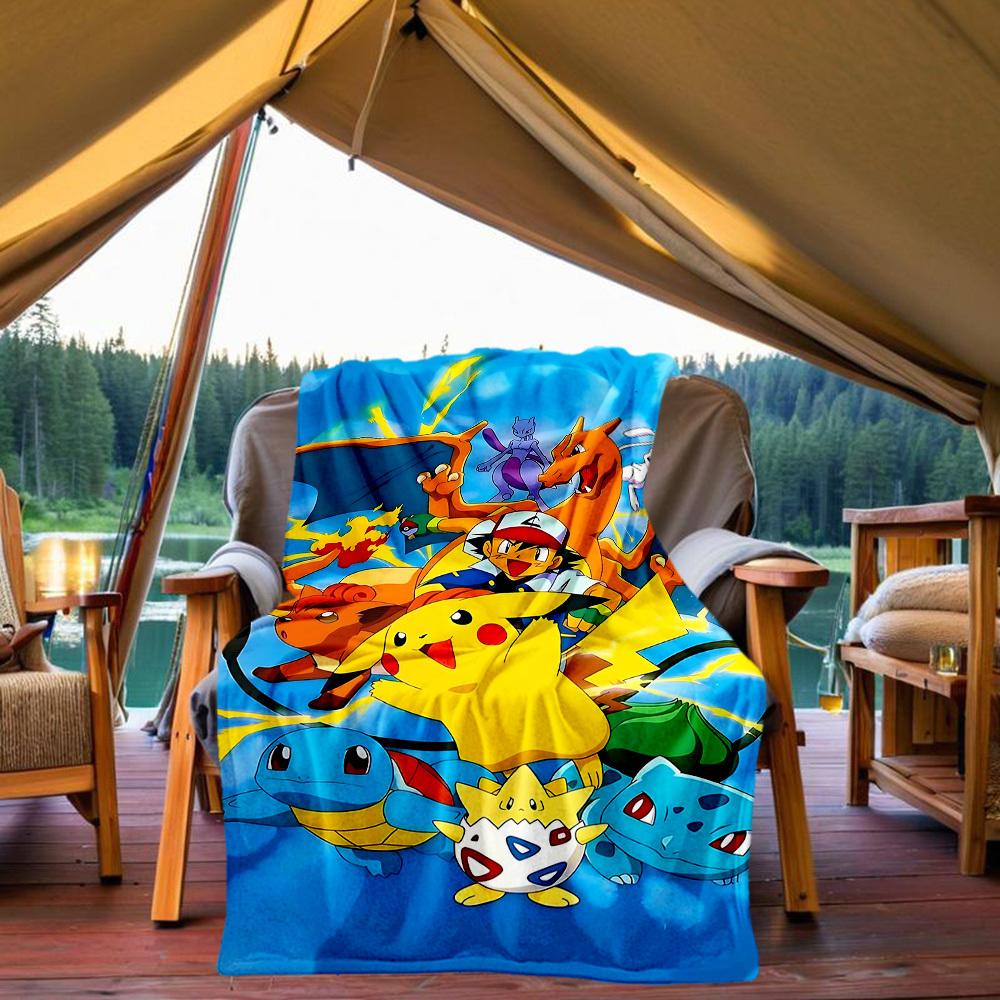 1PC Pokemon Characters Outdoor Flannel Throw Blanket - HD Printed Lightweight Soft Warm All-Season Blanket for Sofa, Bed, Travel, Camping 091