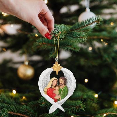 Noel Ağacı Süsleme Reçine Tatil Süsü Doğuş Sanat El Sanatları Melek Kanatlarında Kutsal Aile Noel İçin Dekoratif Aksesuarlar