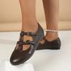 2024 Fashion Hot-selling Versatile Spring and Autumn Comfortable Solid Color Double Buckle Round Toe Shallow Mouth Flat Bottom