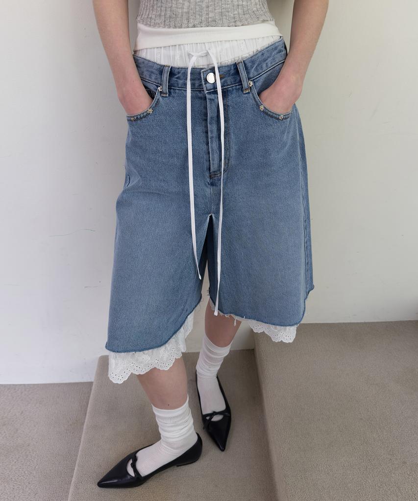 Daiaegeuneol Denim Wrap Skirt Shorts (Blue)