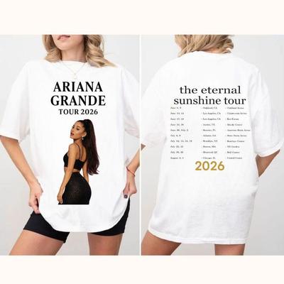 Camiseta Ariana Grande, Camiseta da The Eternal Sunshine Tour 2026, Merchandising de Concerto, Presente Personalizado para Ela, Camiseta de Fã da Ariana, Camiseta Gráfica com Datas da Tour