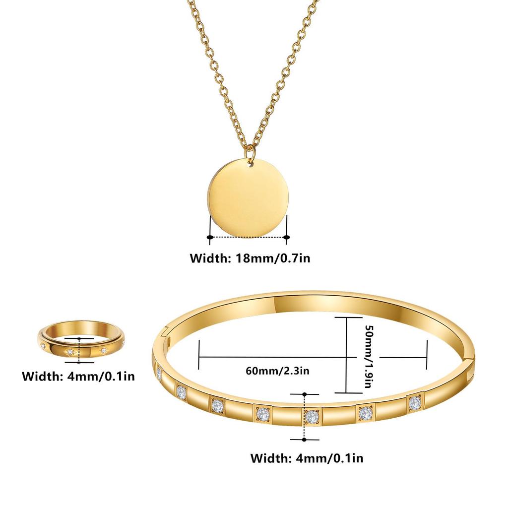 European Women's Diamond-Inlaid Stainless Steel Jewelry Set: Ring, Bracelet, Necklace