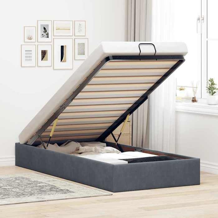 VidaXL Cadre de lit ottoman sans matelas gris foncé 90x200 cm velours, cadre de lit, cadre de lit ottoman, cadre de lit avec 3310938