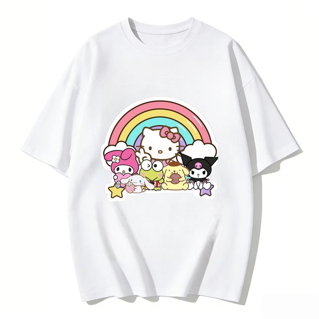2026 HelloKitty Tee Soft Cotton Short Sleeve Crew Neck Cute Print Lightweight Summer Top for Women Daily Casual Wear