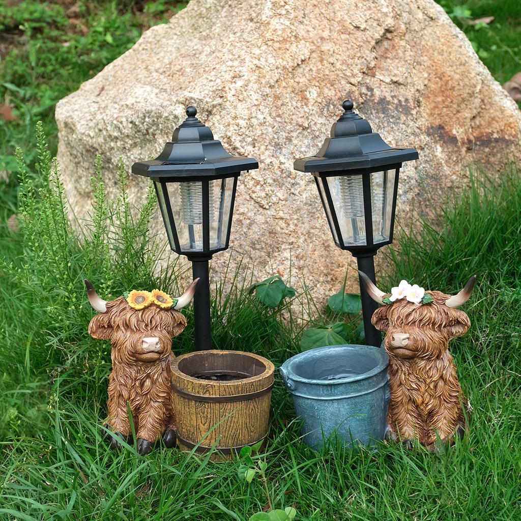 JYL TS/133,Garden Figurine Highland Cow Solar Light Yak Outdoor Garden Decor Resin Craft